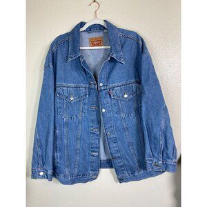 Levis Blue Denim Jean Jacket Womens Plus Size 1X Tracker Button Pockets Moto